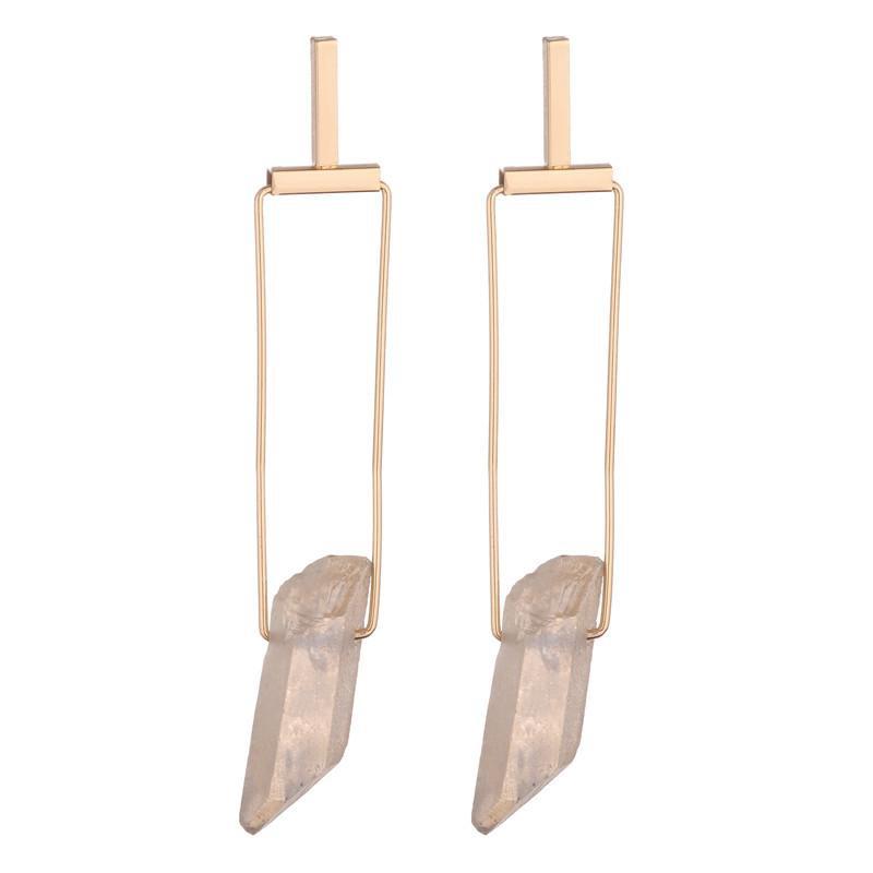 Diane Natural Stone Raw Quartz Earrings   - Avail in Clear, Grey & Amber