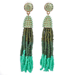 Hand Beaded Tassel Earrings (Pale Green, Khaki, Moss and Mint) Green - G x G Collective