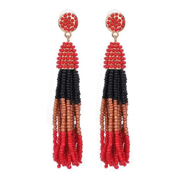 Hand Beaded Tassel Earrings (Red, Black, Tan, Red) - G x G Collective