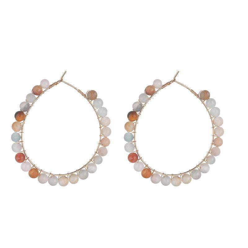 Kirsty Semi-precious Amazonite natural stone hoop earrings - Avail in Turquoise, Seafoam, Blue, Grey - G x G Collective