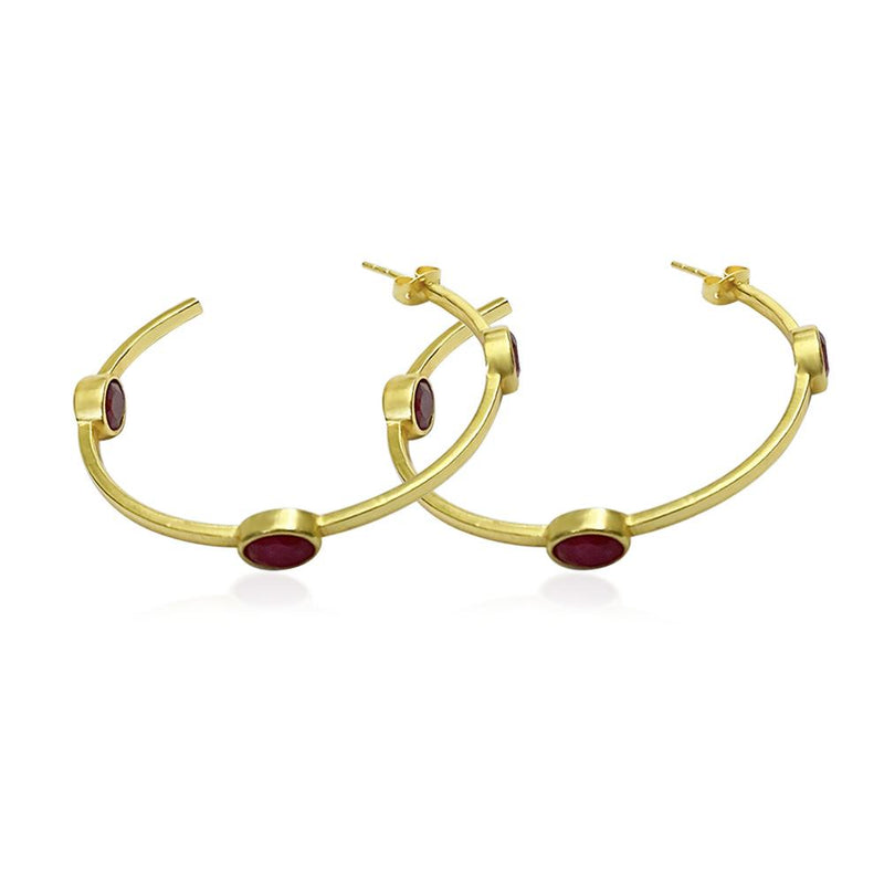Lilianna Brass & Garnet medium hoop earrings