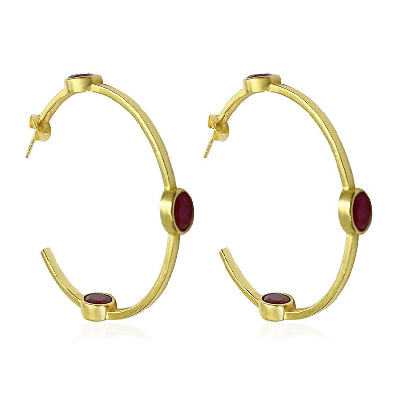 Lilianna Brass & Garnet Medium Hoop Earrings