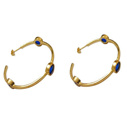 Lilianna Brass Medium Hoop Earrings - Garnet and Sapphire