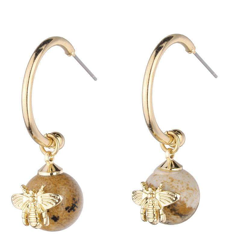 Lorna Semi-precious Bee earrings - Avail White Howlite, Tigers Eye, Onyx, Rose Quartz, & Amazonite - G x G Collective