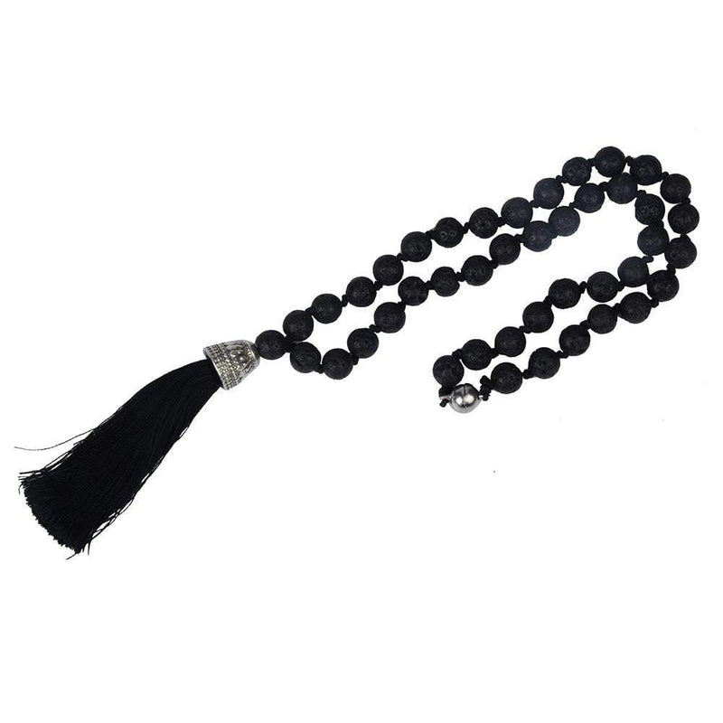 Natural Black Onyx with silk tassel necklace - G x G Collective