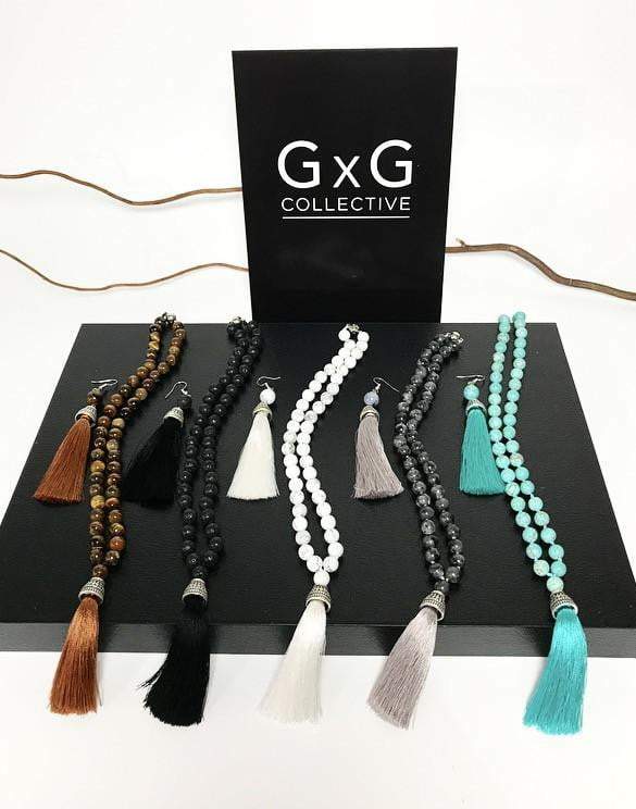 Natural Black Onyx with silk tassel necklace - G x G Collective