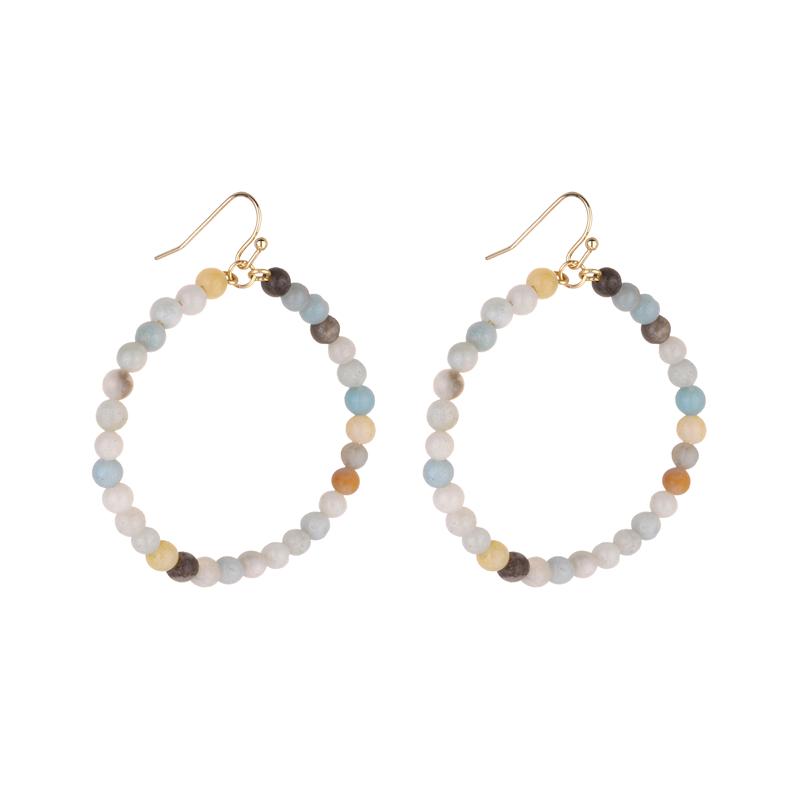 Shanny Medium Hoop Natural Stone Earrings -  Avail in Amazonite and Rose Quartz