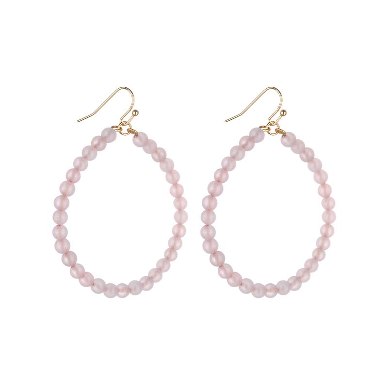 Shanny Medium Hoop Natural Stone Earrings -  Avail in Amazonite and Rose Quartz