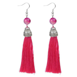 Silk Fuschia Pink Tassel & Lava Stone Earrings - G x G Collective