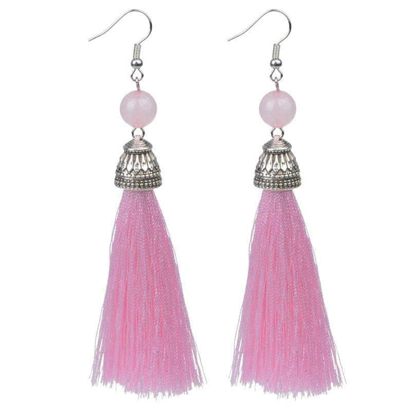 Silk Pink Tassel & Rose Quartz Earrings - G x G Collective