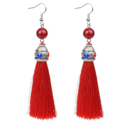 Silk Red Tassel & Lava Stone Earrings (no red and white stones) - G x G Collective