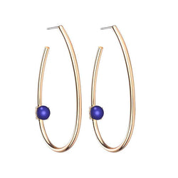 Tina Large Oval Brass Earrings with natural stone - Blue - G x G Collective