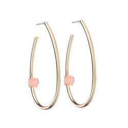 Tina Large Oval Brass Earrings with natural stone - Pink - G x G Collective
